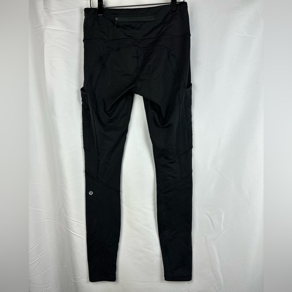 Lululemon Womens Size 6 Speed Tight Solid Black Reflective Pockets - Picture 4 of 9